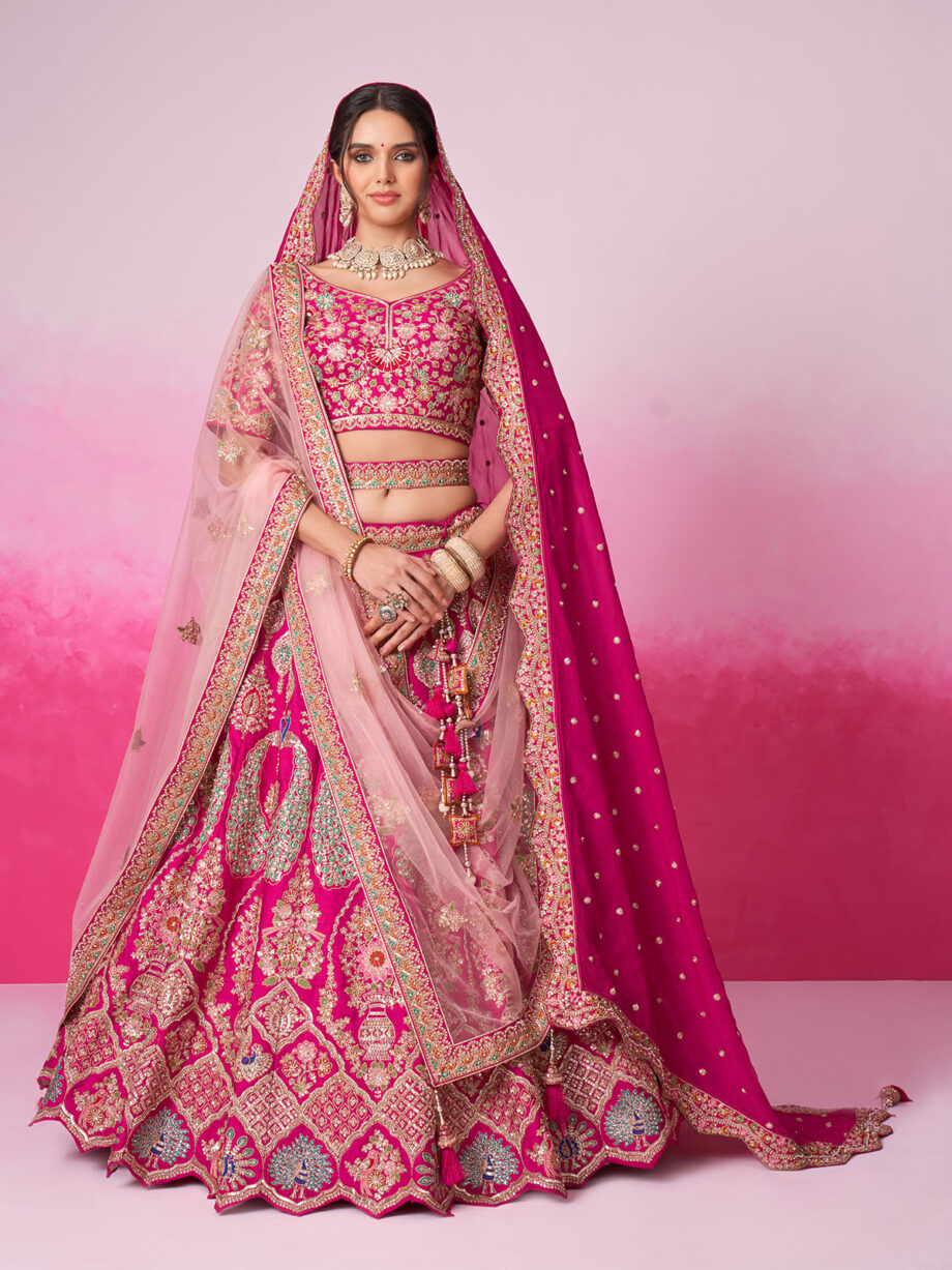 Pink Georgette Semi stitched Bridal Lehenga Choli